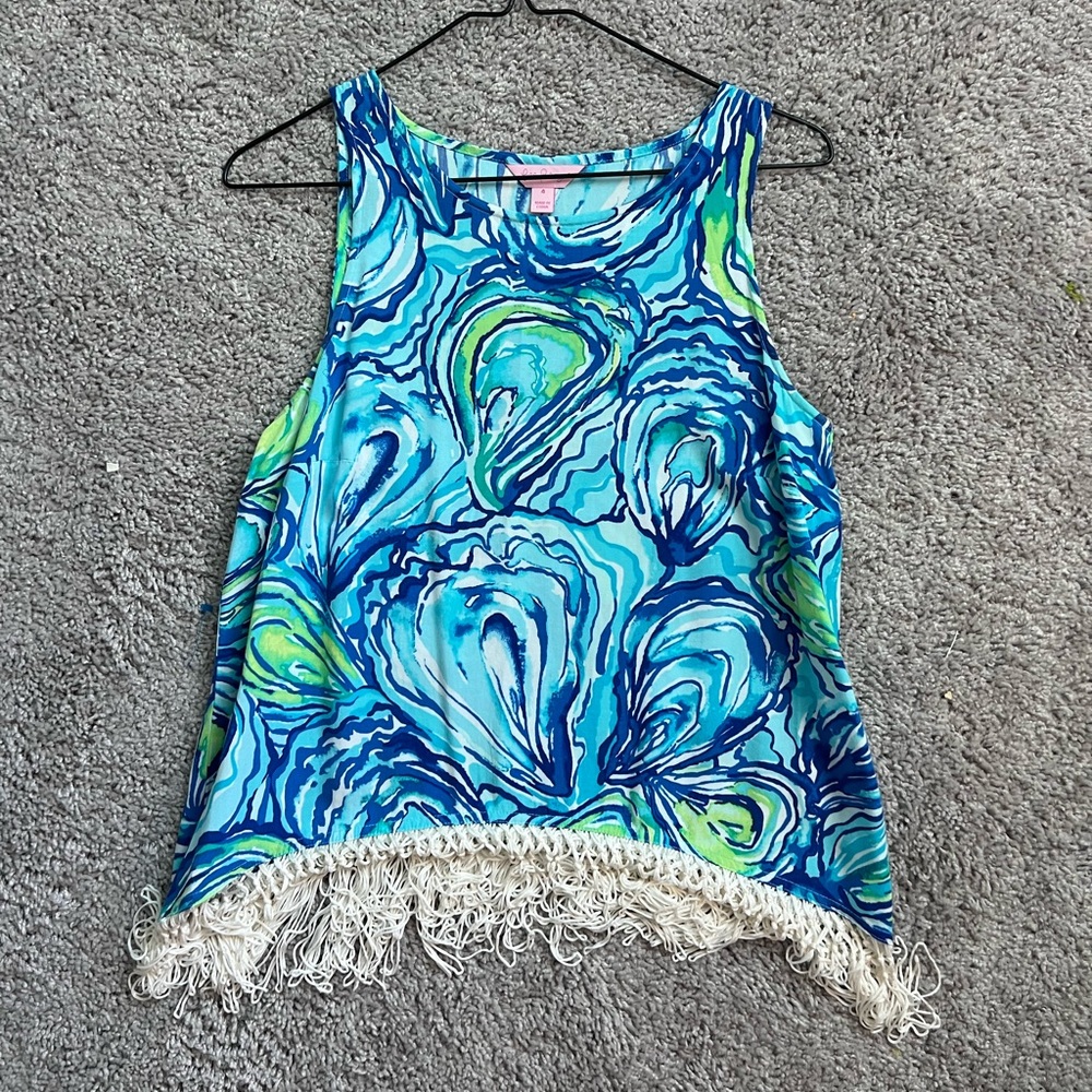 Blue and Green Lilly Pulitzer Fringe Tank Top